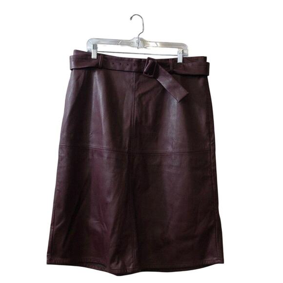 Ann Taylor Vegan Leather Skirt Sz 14 New with Tags Belted Burgundy Fall Style - Picture 1 of 3